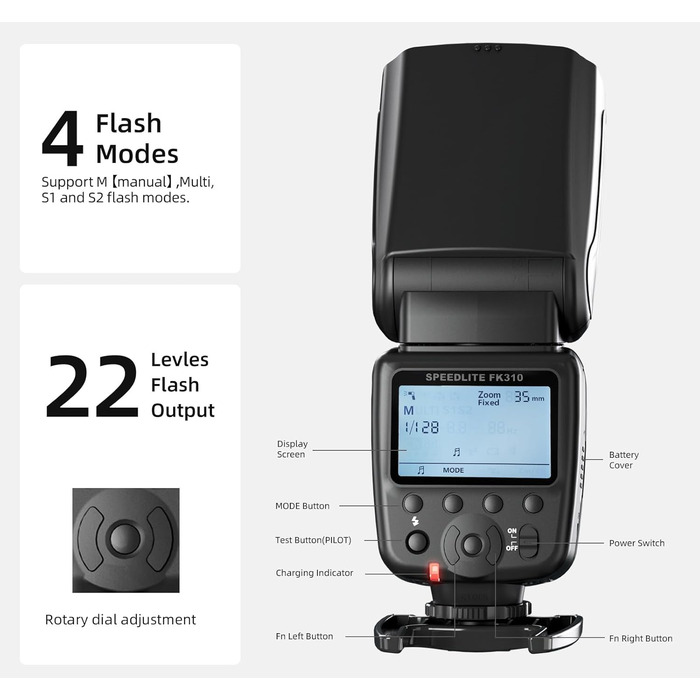 Фотоспалаху Blitz GN60 TTL для Canon DSLR, швидка синхронізація 1/20000s, бездротовий зв'язок 2.4G, швидке перезарядження 0.1-2.7s (FK310)