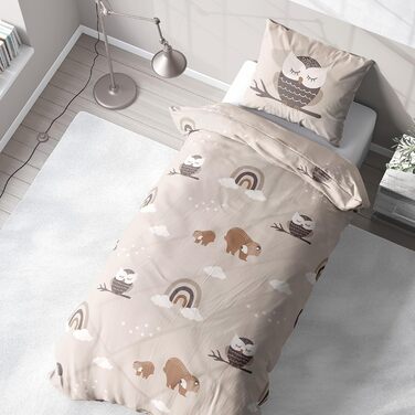 Дитяча постільна білизна 135x200/80x80, Райдуга, Сова та лісові тварини - преміум якість, приємна до шкіри - для дівчаток та хлопчиків - 100% бавовна (Сова), комплект постільної білизни Сова