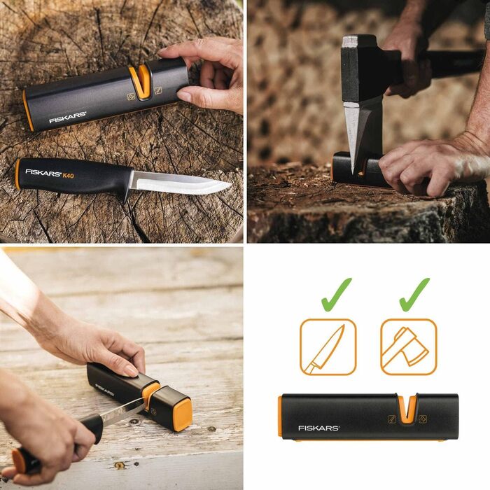 Точилка для ножів Fiskars Xsharp: керамічний точильний елемент, корпус з скловолокна, чорний/помаранчевий