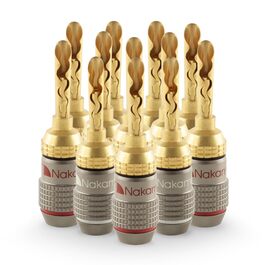 Термінали-банани Nakamichi FanLock Excel-Serie, позолочені 24K BFA, для акустичних кабелів 10-18 AWG, 4 мм, для Hi-Fi стерео та домашнього кінотеатру (12 шт / 6 пар)