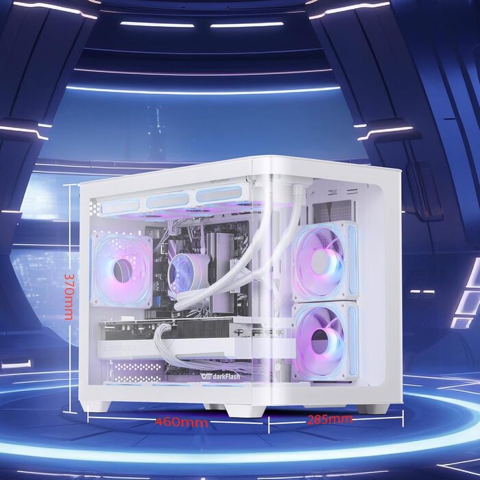 darkFlash ATX корпус для ігрового ПК з 4 ARGB вентиляторами, скло для повного огляду, 2 відсіки, Typ-C, підтримка 2x360 AIO, (DPW90)