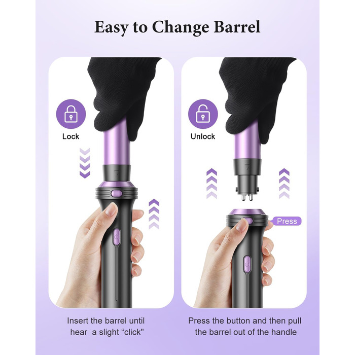 BESTOPE PRO Локкенстаб: Набір для створення локонів 5 в 1 з плойкою, термощіткою, 3 локкенстабами (9мм-25мм) для великих локонів, 13 температур, керлер для волосся з термозахисним покриттям, рукавичка, затискач, колір Nordlicht Lila