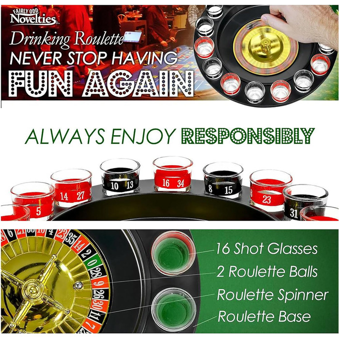 Рулетка для пиття Shot Glass Roulette набір 16 предметів, пластик, червоно-чорний