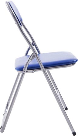 CLP Folding Chair Felix I Padded Folding Chair with Faux Leather Upholstery, Color: (Blue/Silver)