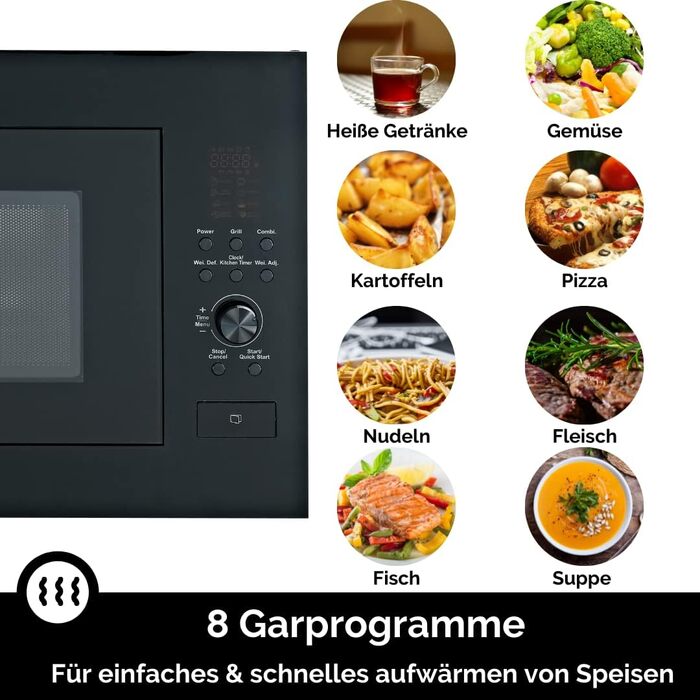 Вбудована мікрохвильова піч Wolkenstein WMW900-25GB EB | 900 Вт, 25 л, 8 програм, чорний колір