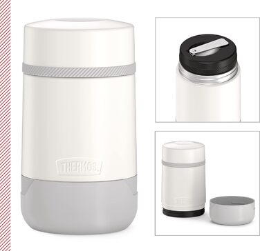 Thermos GUARDIAN FOOD JAR 0.50 l, snow white, Food container 500 ml white, stainless steel, with spoon, Bonus Bowl for muesli, toppings, absolutely leak-proof, leak-proof 500 ml with spoon Snow White Mat