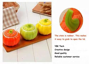 YBK Tech Cute Pumpkin Candy Jar Ceramic Sugar Bowl for Coffee Tasting (3 Pieces + Wooden Holder)
