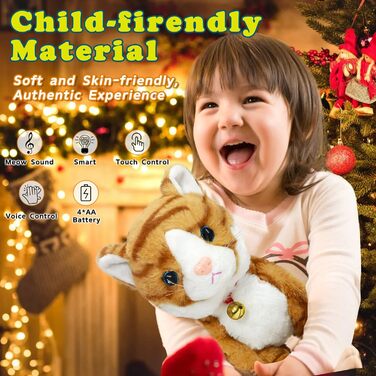 Interactive Electronic Stuffed Animal – Upgraded with LED Light Eyes, Animated Sound Control, Electronic Pet, Robot, Cat, Kitten, Toy, Gifts for Boys and Girls
