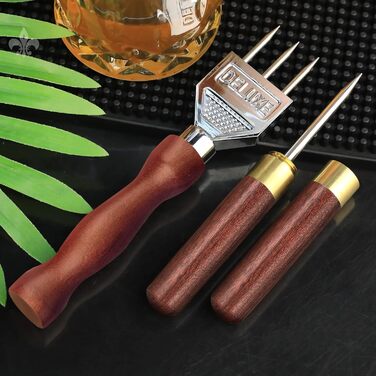 Ice Pick - Stainless Steel Ice Pick with Wooden Handle, Durable Carving Tool 3 Spikes 7'' - ICPK0003