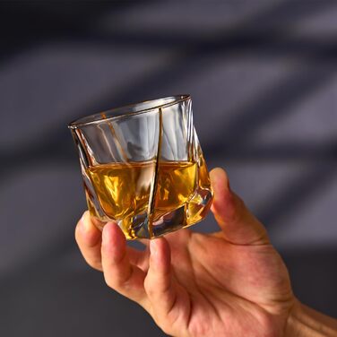 Glskey Crystal Whiskey Glasses Set - 4 Pack, 350ml Lead-Free - For Whiskey, Rum, Vodka, Gin, Scotch, Cognac & Water - Dishwasher Safe, Distorted Shape