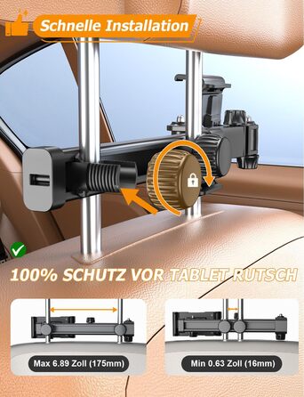 Утримувач для планшету в авто OHLPRO - розсувний, 48 см, універсальний, сумісний з iPad, смартфонами, Switch, з металевими кільцями