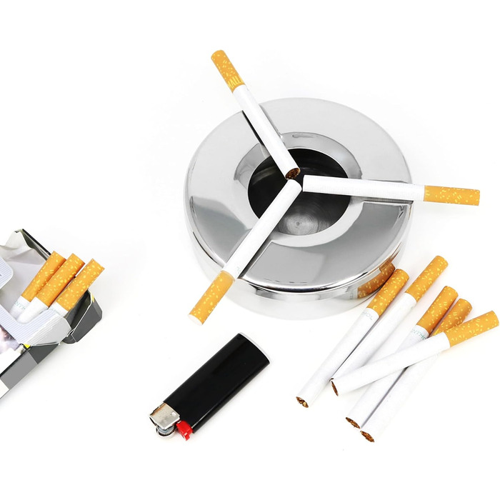 Попільничка металева com-four® 6 шт. з кришкою, Ø 11 см - нержавіюча сталь, захист від попелу, для дому та офісу