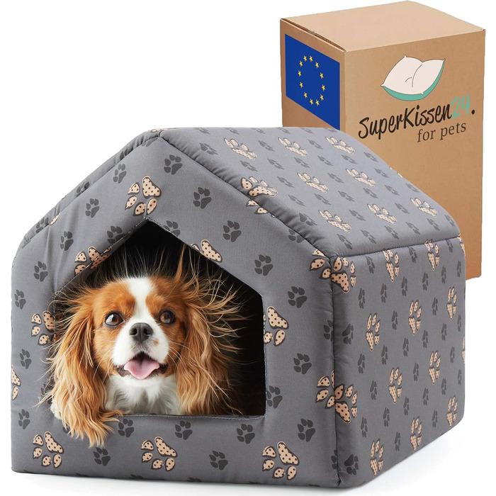 Будка для собак SuperKissen24: лежанка, переноска для собак та котів, 50x64x45 см, водовідштовхувальний матеріал, сірий колір, XL
