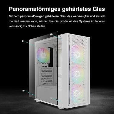 Корпус для ПК GAMDIAS AURA GC2 ELITE WH ARGB: Midi-Tower з 4 RGB-вентиляторами, сітчаста передня панель, скло, підтримка синхронізації материнської плати, чорний