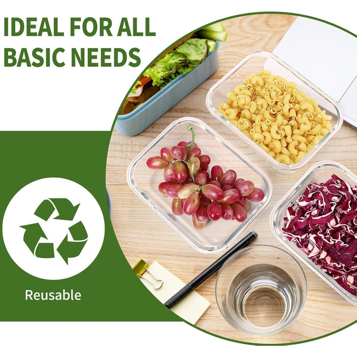 Набір контейнерів для зберігання продуктів зі скла, 10 шт (5 кришок та 5 контейнерів), Skroam - безпечні для миття в посудомийній машині, мікрохвильовій печі та морозильній камері, без BPA