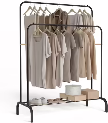 Металевий вішак для одягу Newlux Hangy Duo 30, до 24 кг, з полицею для взуття, чорний, 50x40x160 см, стійкий, легка збірка, захист підлоги