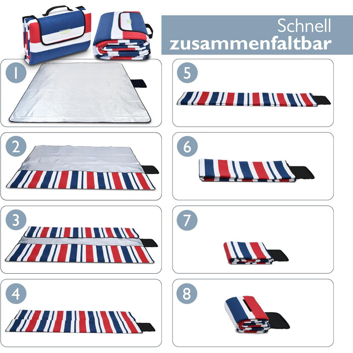 Beautissu XXL Плед для пікніка водовідштовхувальний ізольований Bella – великий 200x200 см, компактний, для пляжу, кемпінгу, подорожей, басейну – сірий (блакитний)