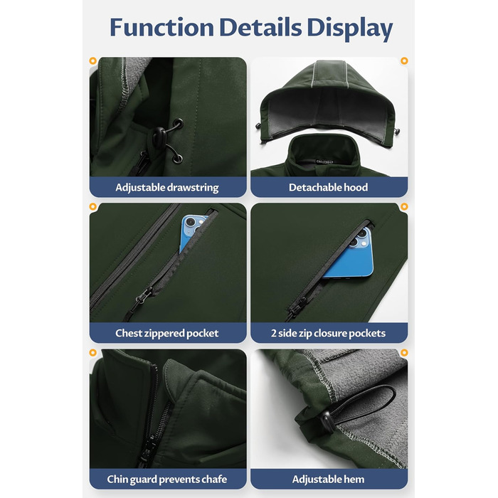 Легка софтшеллова жилетка CREATMO для жінок, вітрозахисна куртка без рукавів з капюшоном (XXL, Армійний зелений)