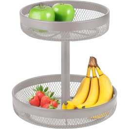 Двоярусна кругла фруктова тарілка/корзина для хліба Eluno, металева, тауп (бежевий)