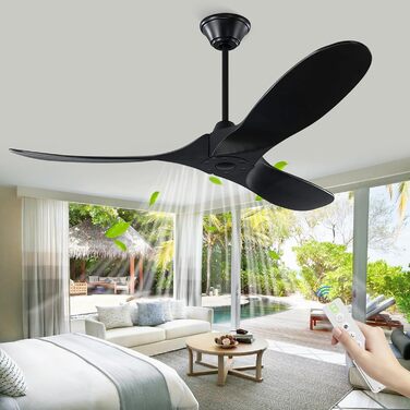 Стеля вентилятор 152 см з ДК-двигуном, 60 дюймів, з пультом керування, 3 лопаті, для дому та вулиці, з таймером (чорний)