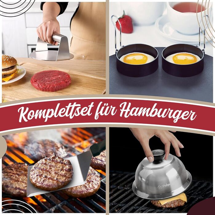 Набір для приготування Smash Burger: прес для бургерів, 2 форми для сиру, лопатка та шампури для гриля – ідеальний подарунок для чоловіків та любителів гриля (9 шт., чорний)