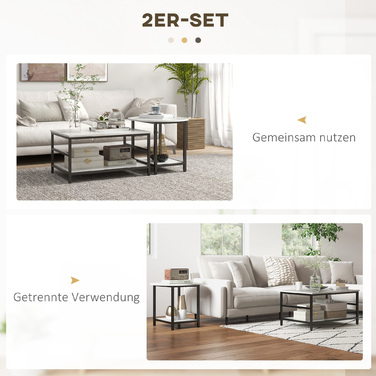 HOMCOM Set of 2 Side Tables/Coffee Tables/Accent Tables with Modern Design and Marble Look for Living Room, Bedroom, Steel