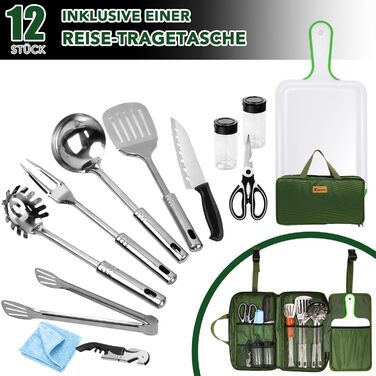 Набір кухонних аксесуарів для кемпінгу Eaststorm з водонепроникною сумкою. Підходить для кемпінгу, альпінізму, походів. Компактний та портативний. Темно-зелений колір.
