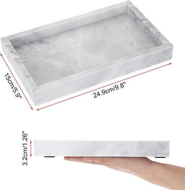 Natural Marble Serving Tray for Coffee Table, Rectangular, Jewelry Tray, Organizer, Decorative Bathroom, Vanity, Toilet Tank, Bathtub Tray, 25x15 cm (gray)