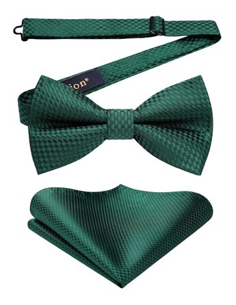 Метелик для чоловіків Enlision з кишеньковим хустинкою - Комплект краватка-метелик для чоловіків на весілля, готовий до зав'язування, костюм, краватка та хустинка з подарунковою коробкою (Зелений 2)