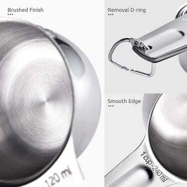 U-Taste Measuring Cups and Spoons, 12-Piece Set: 18/8 Stainless Steel Kitchen Metal Measuring Tools, Durable, Stackable Portion Cups and Spoons for Baking, Cooking Food Ingredients