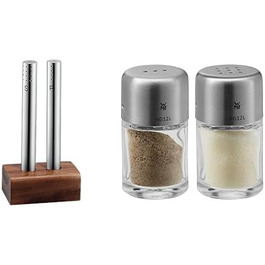 WMF Salt and Pepper Shaker Set - 2 Piece. Salt Shaker, Pepper Shaker, Acacia Wood, Matte Finish, Hand Wash. & WMF Bel Gusto Cromargan Stainless Steel Salt and Pepper Shaker Set - 2 Piece.