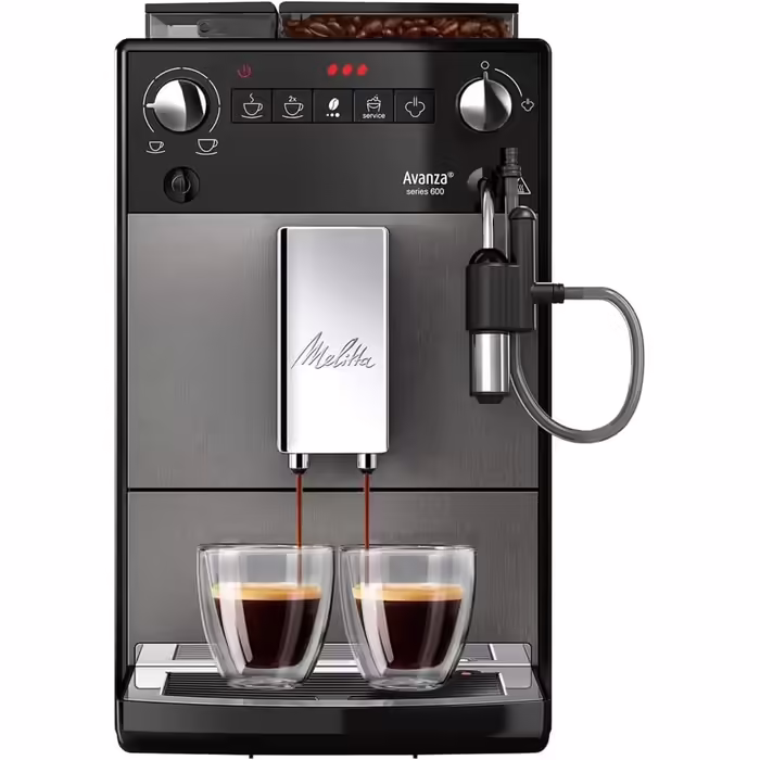 Melitta Avanza - Fully Automatic Coffee Machine with Milk System, Coffee Machine with Grinder and Extra-Large Water Tank (1.5 l) for e.g. Cappuccino or Espresso, mystic titan Mystic Titan Fully Automatic Coffee Machine