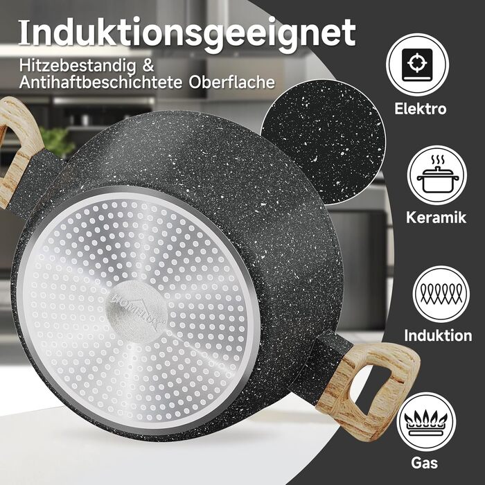 Набір посуду HOMELUX Induktion: 12 предметів, алюміній, антипригарне покриття, з кришками, без PFOA/PFOS, чорний