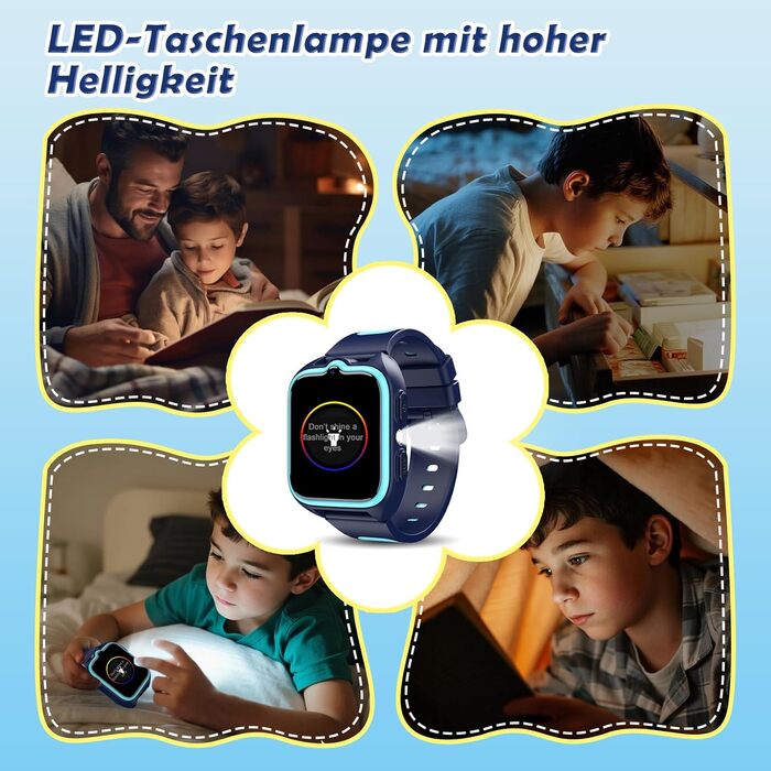 Дитячий розумний годинник з SIM-карткою, GPS-трекер, SOS, 4G, ліхтарик, IP67, для дівчаток та хлопчиків, блакитний