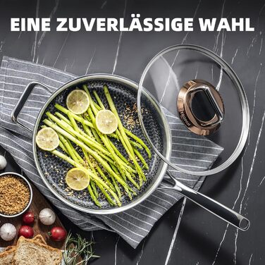 Сковорода з кришкою 26 см, антипригарне покриття Hybrid, холодна ручка, придатна для миття в посудомийній машині, без PFAS, PFOA та PTFE, термостійка до 260 °C, сумісна з усіма типами плит (WQ-D)