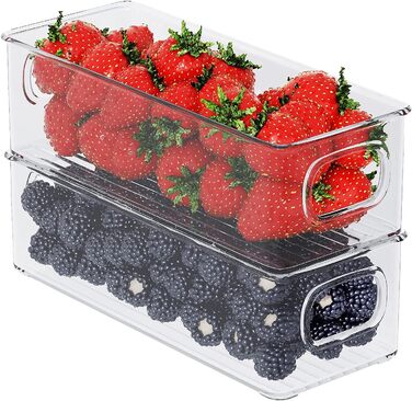 FINEW Refrigerator Organizer 8-Piece Set, Stackable Storage Boxes, Small Refrigerator Boxes with Handle, Transparent Containers for Kitchen, Cabinets, Freezer, Pantry - BPA Free