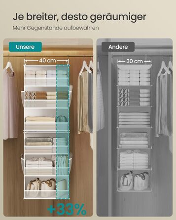 Органайзер для шафи SONGMICS, роздільник полиць, навісна полиця, розкладний органайзер, металеві гачки та бамбукові вставки, білий (RCH007W01)