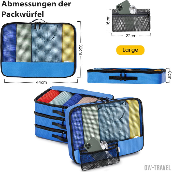 Органайзери для валізи OW-Travel: набір для пакування одягу (4 шт.) - синій