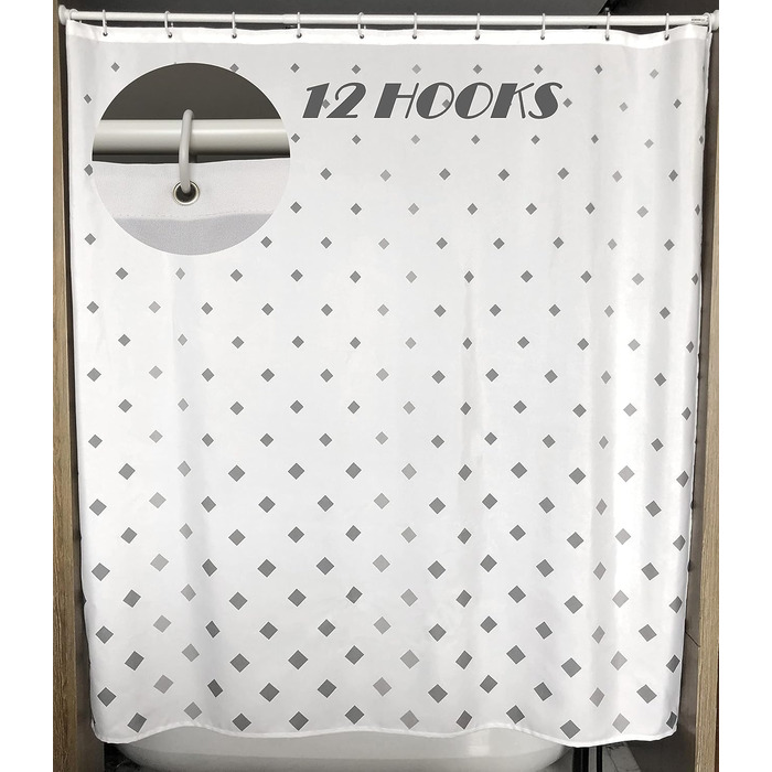 Штора для душу YOUNG DA текстильна біло-сіра з малюнком 