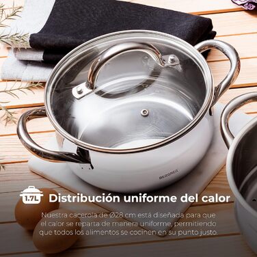 Каструля BERGNER Gourmet 8 л з кришкою, нержавіюча сталь, для всіх типів плит, ергономічні ручки