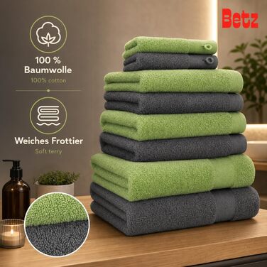Набір рушників Betz Premium 10 предметів, 100% бавовна, махровий, антрацит та яблучно-зелений (2 банні, 4 ручні, 2 гістьові рушники, 2 рукавички)