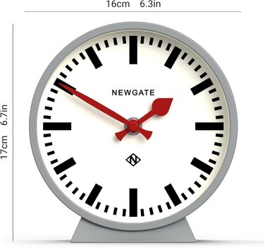 NEWGATE® M Mantel Clock Railway Silent Sweep - 'No Tick' - A modern mantel clock - Small clock - Clocks for living room - Office clock - Desk clock - Mantel clocks - Railway dial - (Grey)