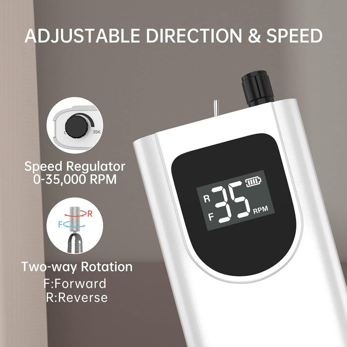 Електрична нігтьова пилка Kredioo для гелю та акрилу з LED-дисплеєм та 6 насадками