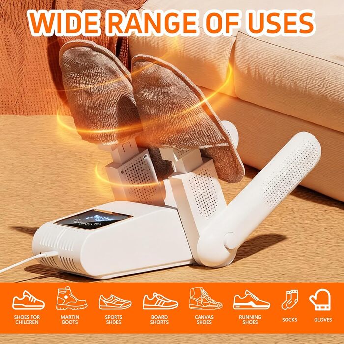 Електричний сушильник для взуття Schuhtrockner на 2 пари з таймером та UV-лампою, для футболок та лижних черевиків, білий