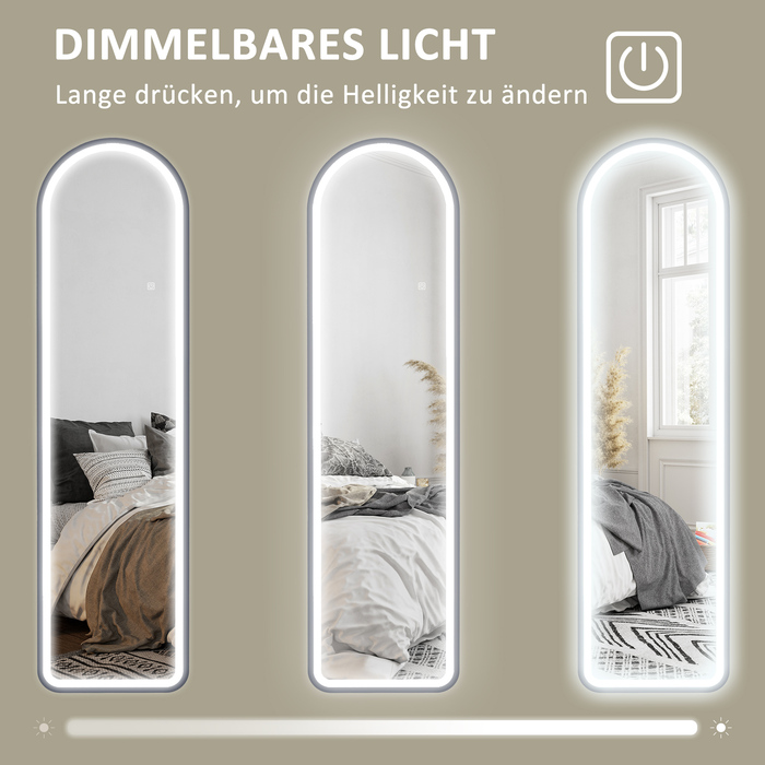 Дзеркало у повний зріст HOMCOM, 150 x 40 см, напольне дзеркало з LED-підсвічуванням, 3 кольори світла, настінне дзеркало зі стійкою, сенсорна кнопка, для спальні, вітальні, чорне | Aosom