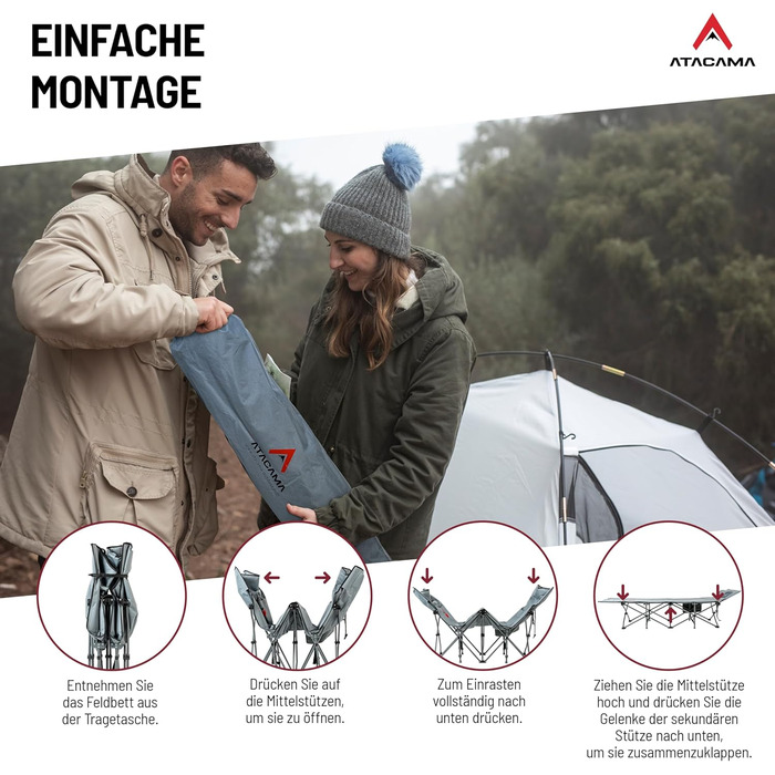 Ліжко похідне Atacama складане, ультралегке для кемпінгу та риболовлі, комфортне, портативне, розмір XXL 190x68x38 см