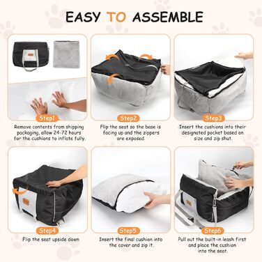 Автокрісло для собак Nobleza - зручне ліжко для маленьких собак з кишенями та змінним матрацом, 58x56x33 см (бавовна, плюш, пластик/метал)