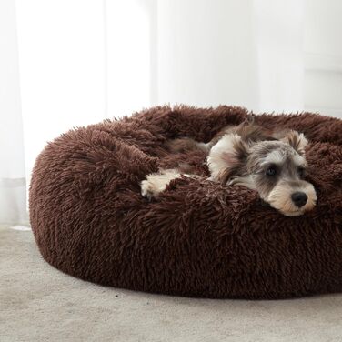 Western Home Dog Bed Run, Cat Bed Fluffy, Dog Cushion for Small Dogs, Washable Dog Bed, Dog Basket, Cat Basket for Sleeping 60 cm (L 70 x W 70 x H 20 cm, Dark Brown)