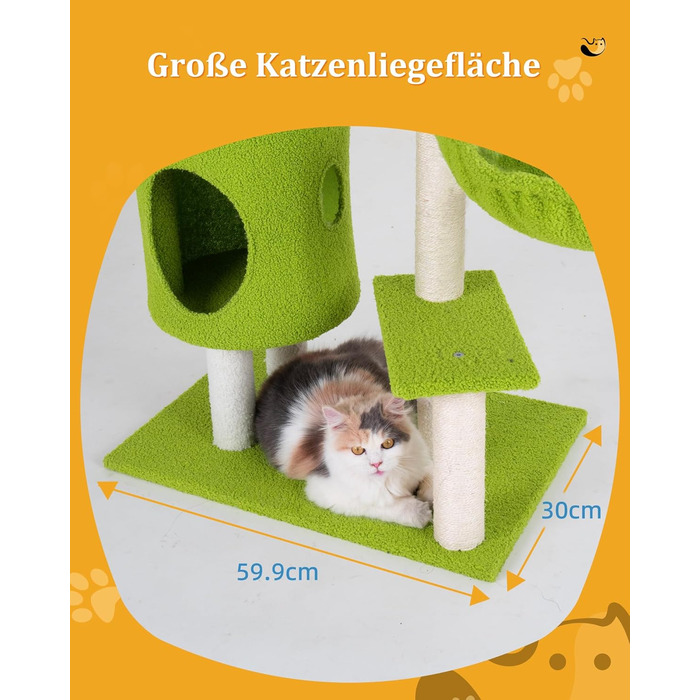 Кігтеточка-будинок для котів з квітами, 104 см, зелено-рожевий. Багатоповерхова кігтеточка з гамаком та будиночком.