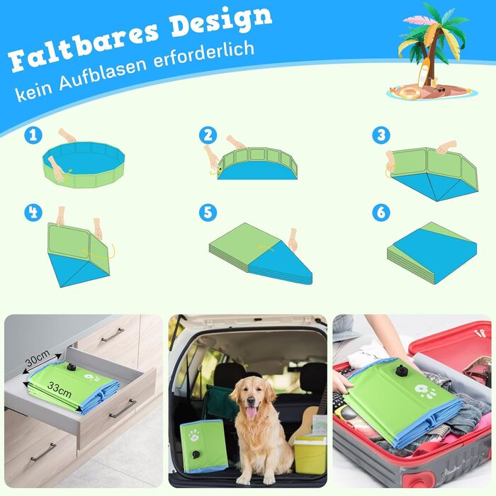 Басейн для собак великих та малих порід, 120 см, складаний, PVC, басейн для купання собак та дітей, портативний, басейн для собак